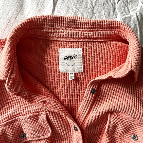 Aerie LumberJane Waffle Shirt Saturn Peach Orange Oversized Shacket Size M - Picture 7 of 11